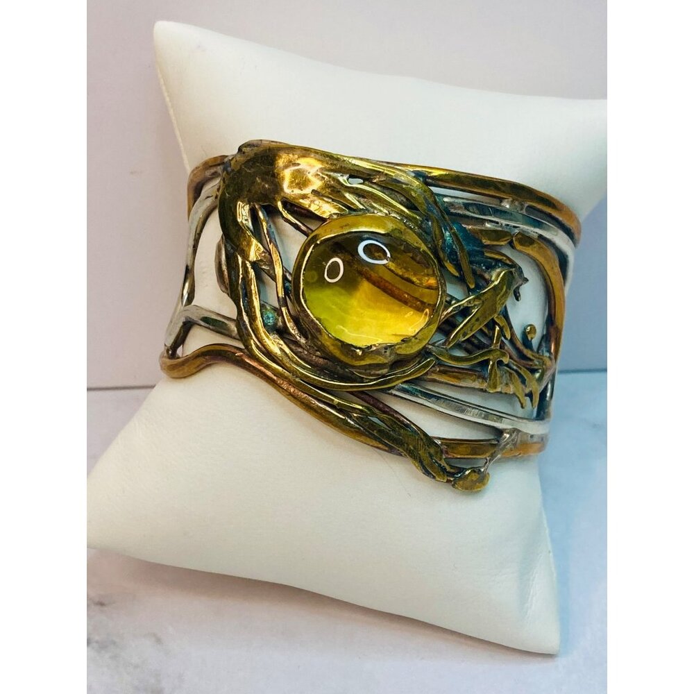 Small Vintage Artisan Mixed Metal Cuff Bracelet - 310